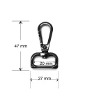 Lapos karabiner, fekete, 20 mm