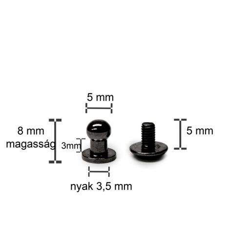 Pisztolygomb, fekete nikkel, 5 mm