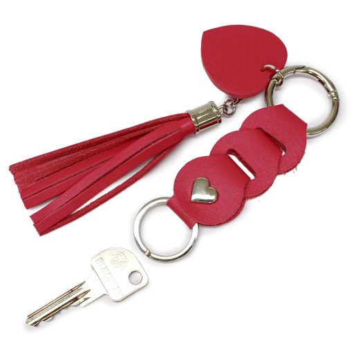 Táskadísz és kulcstartó rózsaszínű bőrből