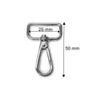 Lapos karabiner, nikkel, 25 mm