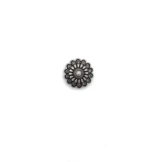 Virág alakú fém dísz, 20 mm, antik ezüst színű