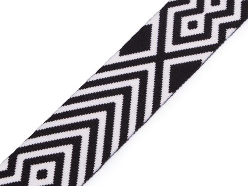 Fekete fehér, festett műszálas heveder, 38 mm