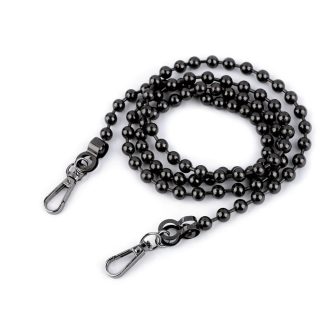 Lapos táska lánc karabinerrel, fekete nikkel, 120 cm