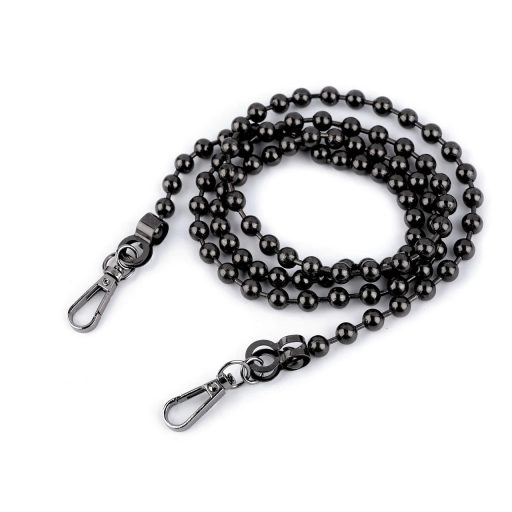 Lapos táska lánc karabinerrel, fekete nikkel, 120 cm