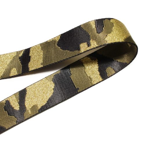 Arany-zöld military mintás szövött heveder, 50 mm
