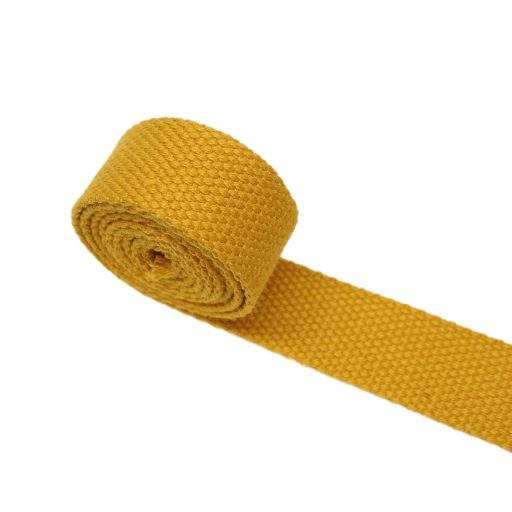 Pamut-műszál heveder, mustársárga színű, 25 mm