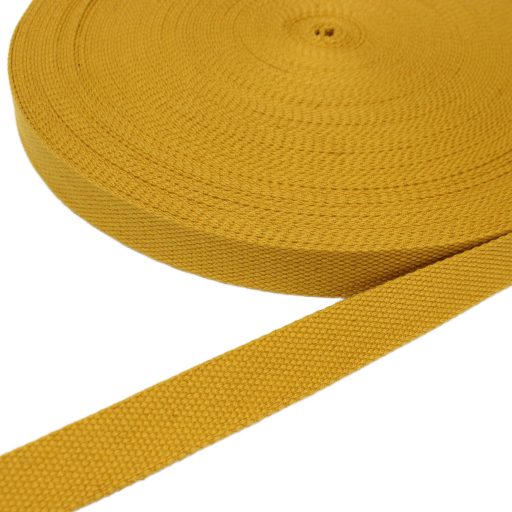 Pamut-műszál heveder, mustársárga színű, 25 mm