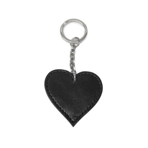 Szív alakú bőr kulcstartó, fekete, nikkel