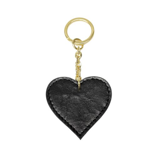 Szív alakú bőr kulcstartó, fekete, nikkel