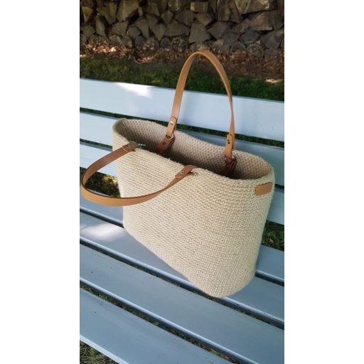 Bőr táskafül pár, natúr, 60 cm, nikkel