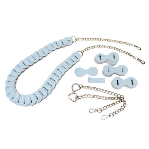 DIY Bőrpánt Szett, Világoskék, 120 cm hosszú, lánccal