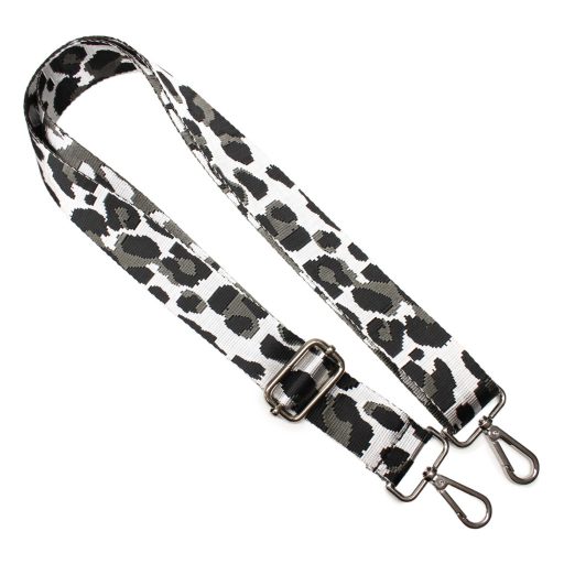 Leopárd mintás táskapánt, fekete-fehér, 40 mm, ezüst