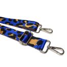 Leopárd mintás táskapánt, kék, 40 mm, ezüst