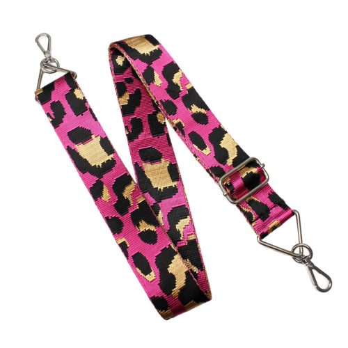 ÚJ DESIGN! Leopárd mintás táskapánt, pink, 40 mm, ezüst