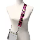 ÚJ DESIGN! Leopárd mintás táskapánt, pink, 40 mm, ezüst