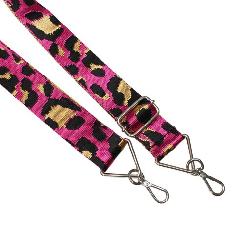 ÚJ DESIGN! Leopárd mintás táskapánt, pink, 40 mm, ezüst