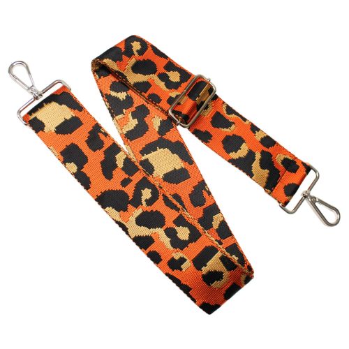 Leopárd mintás széles táskafül, narancssárga, nikkel, 50 mm