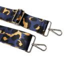 Leopárd mintás széles táskafül, sötétkék, nikkel, 50 mm