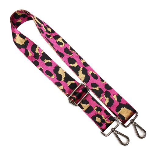 Leopárd mintás táskapánt, pink, 40 mm, ezüst
