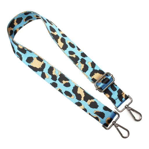 Leopárd mintás táskapánt, türkizkék, 40 mm, ezüst