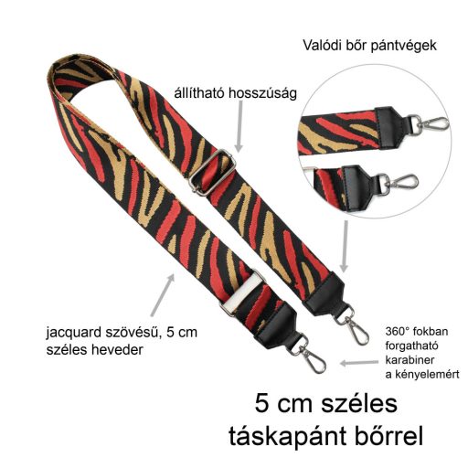Barna csíkos táskapánt bőrrel, 5 cm széles