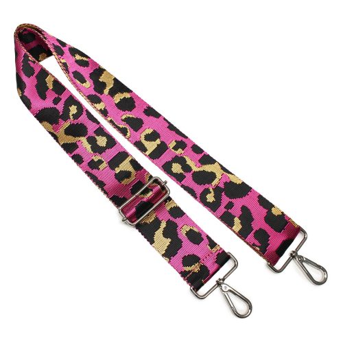 Leopárd mintás széles táskafül, rózsaszín, ezüst, 50 mm