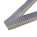 Szürke-kék csíkos táska pánt bőrrel, 5 cm széles
