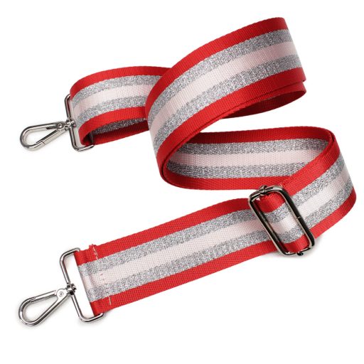 Piros ezüst csíkos széles táskafül, 50 mm