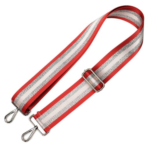Piros ezüst csíkos széles táskafül, 50 mm