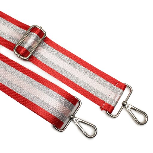 Piros ezüst csíkos széles táskafül, 50 mm