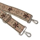 Virágmintás széles táskafül, bézs, nikkel, 50 mm