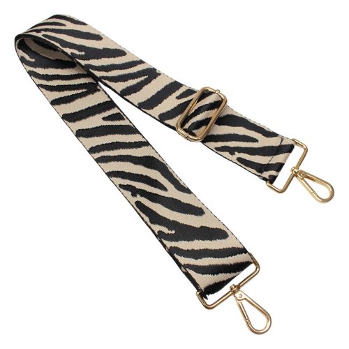 Zebra mintás széles táskafül, fekete-bézs, arany, 50 mm