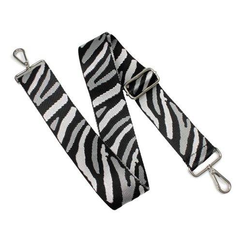 Zebra mintás széles táskafül, fekete-fehér, 50 mm