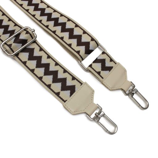 Bézs cikkcakk mintás táska pánt bőrrel, 5 cm, nikkel