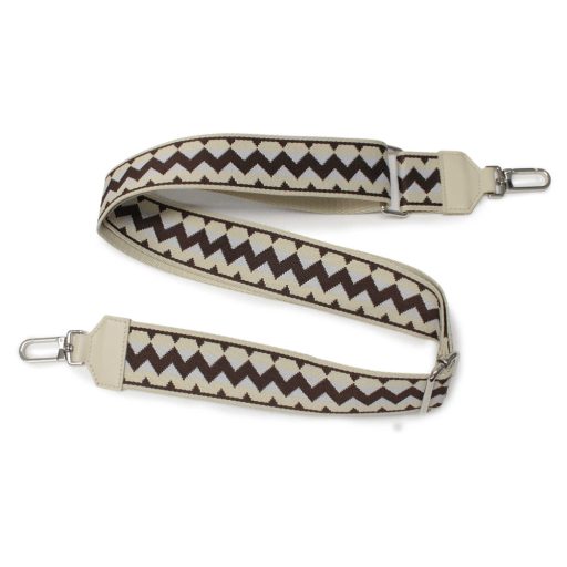 Bézs cikkcakk mintás táska pánt bőrrel, 5 cm, nikkel