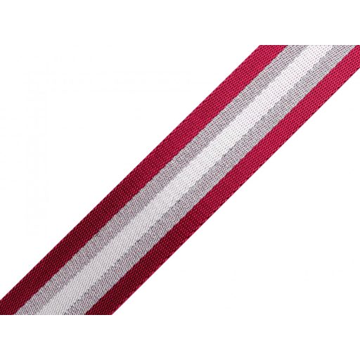 Bordó ezüst csíkos szatén heveder, 40 mm