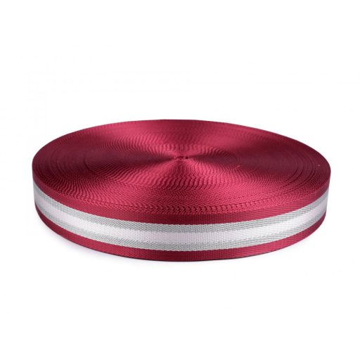 Bordó ezüst csíkos szatén heveder, 40 mm