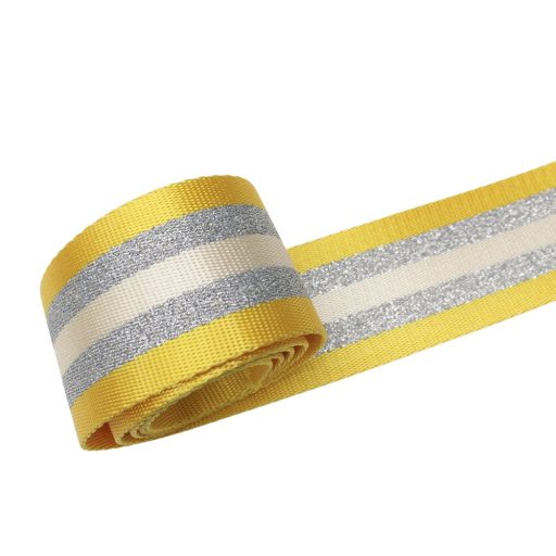 Csíkos szövött heveder, sárga-ezüst, 50 mm