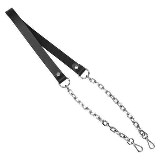 Fekete bőr táskapánt lánccal, nikkel
