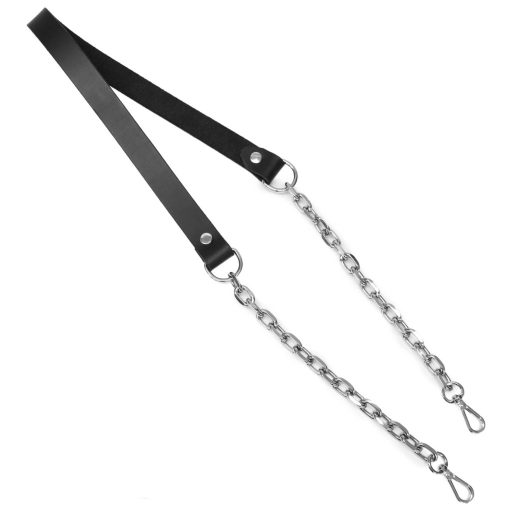 Fekete bőr táskapánt lánccal, nikkel