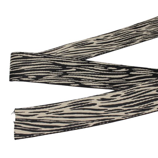 Zebra mintás fekete színű szatén heveder, 40 mm