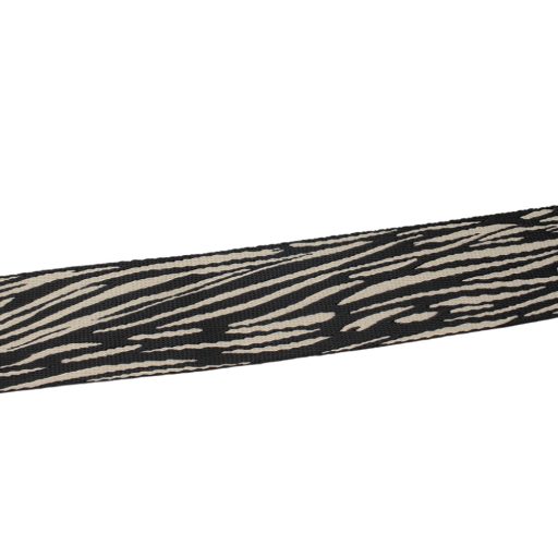 Zebra mintás fekete színű szatén heveder, 40 mm
