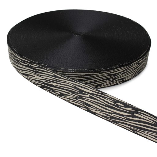 Zebra mintás fekete színű szatén heveder, 40 mm