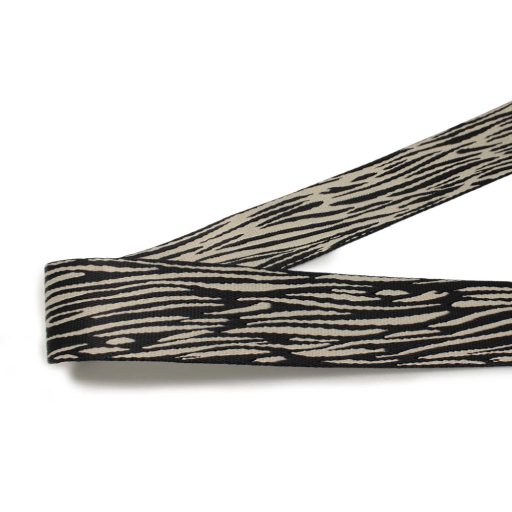 Zebra mintás fekete színű szatén heveder, 40 mm