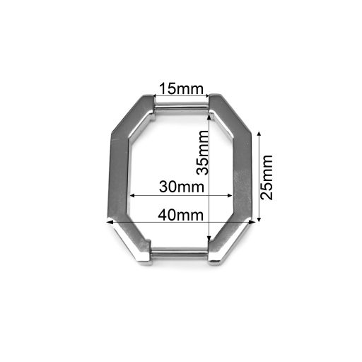 Nyolcszögletű fogótartó dísz, 15 mm, ezüst színű 