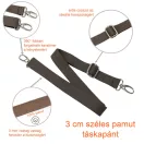 Táska vállpánt pamut, sötét bézs színű, 30 mm, nikkel