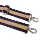 Táska vállpánt pamut, bézs-kék csíkos, 40 mm, nikkel