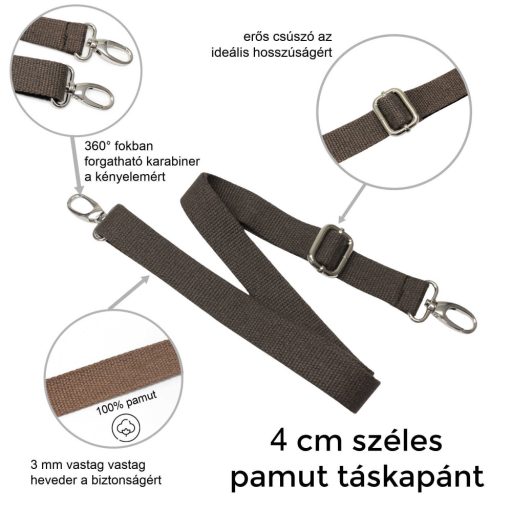 Táska vállpánt pamut, bézs-kék csíkos, 40 mm, nikkel