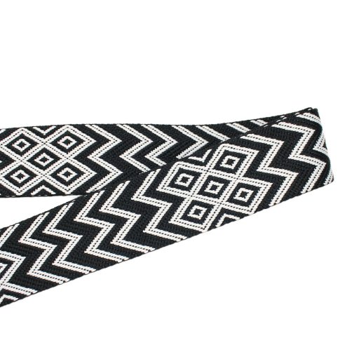 Cikkcakk mintás cserélhető táska pánt, fekete-fehér, 5 cm