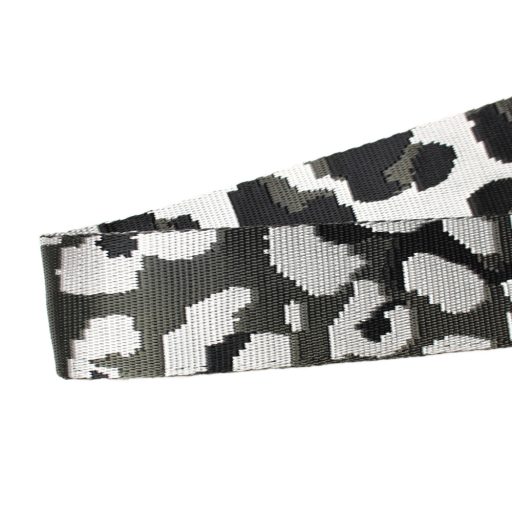 Leopárd mintás fekete fehér színű szatén heveder, 40 mm